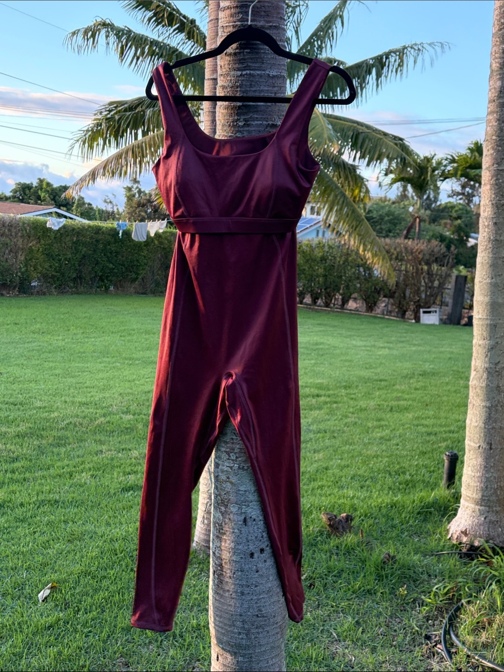 Fabletics Wine Sleeveless Fitted Jumpsuit
